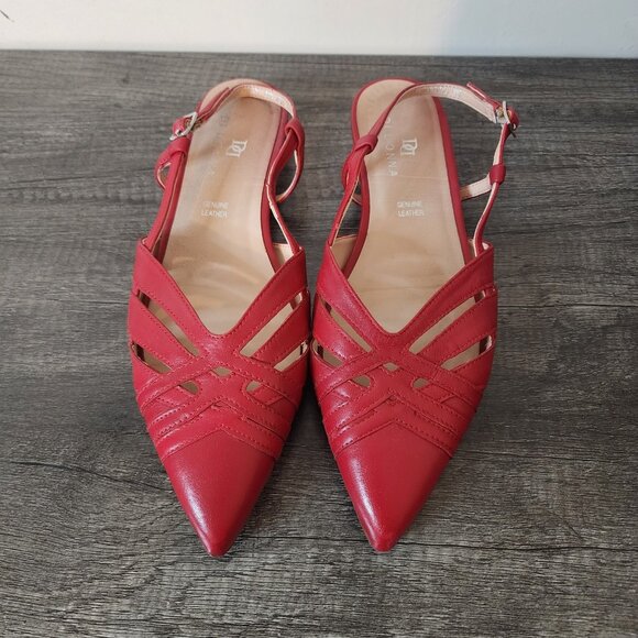 Women's Heels Genuine Leather Slingback Red Size French 40 - Picture 1 of 10